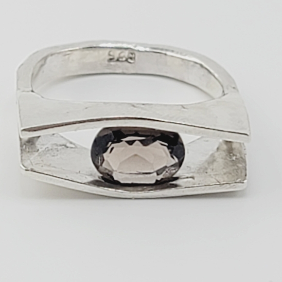 SMOKY QUARTZ CRYSTAL RING HANDMADE IN STERLING SILVER METAL SIZE 8.5 - Picture 1 of 7